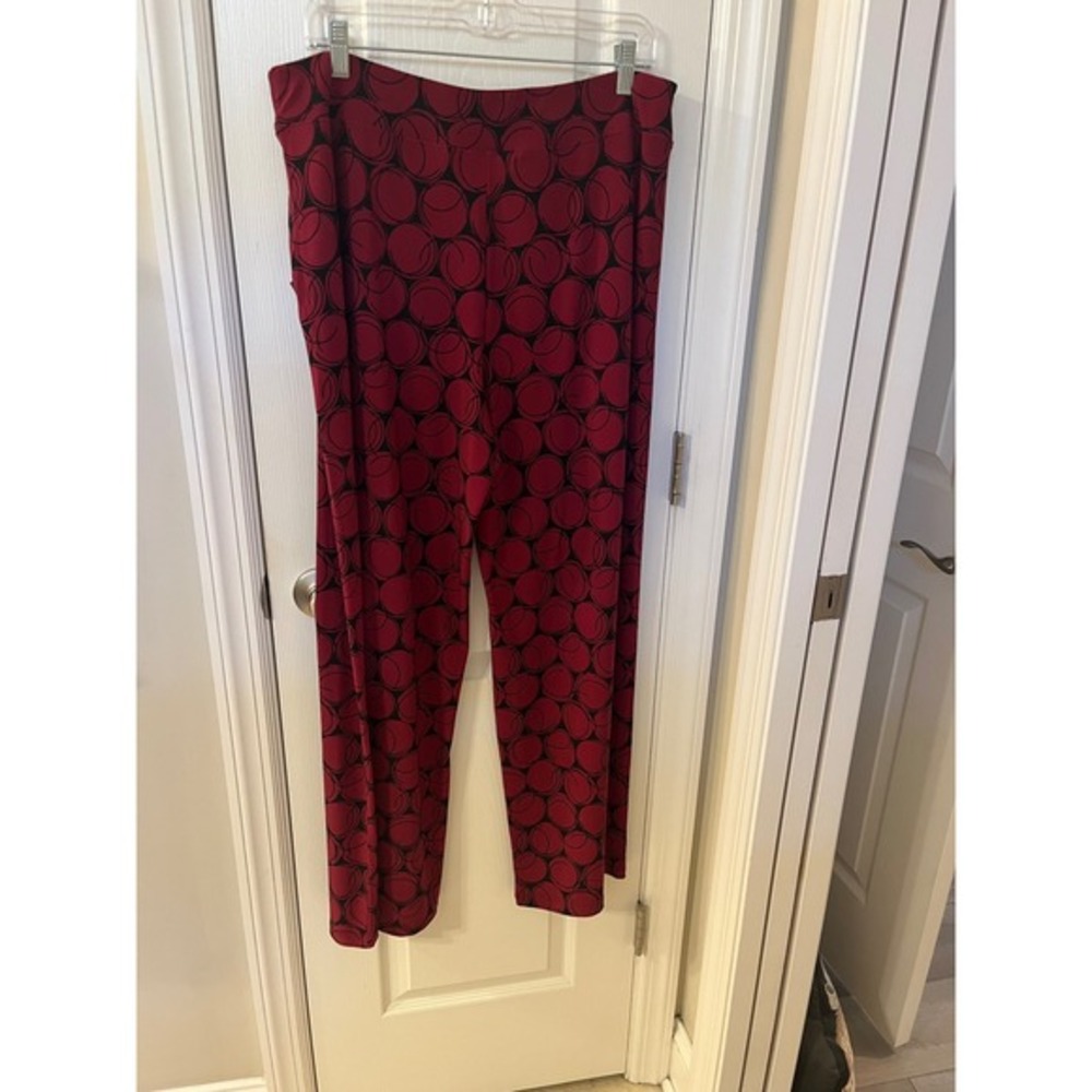 Susan Graver Women’s Circles Print Red & Black Pants Stretch Casual Comfy Medium